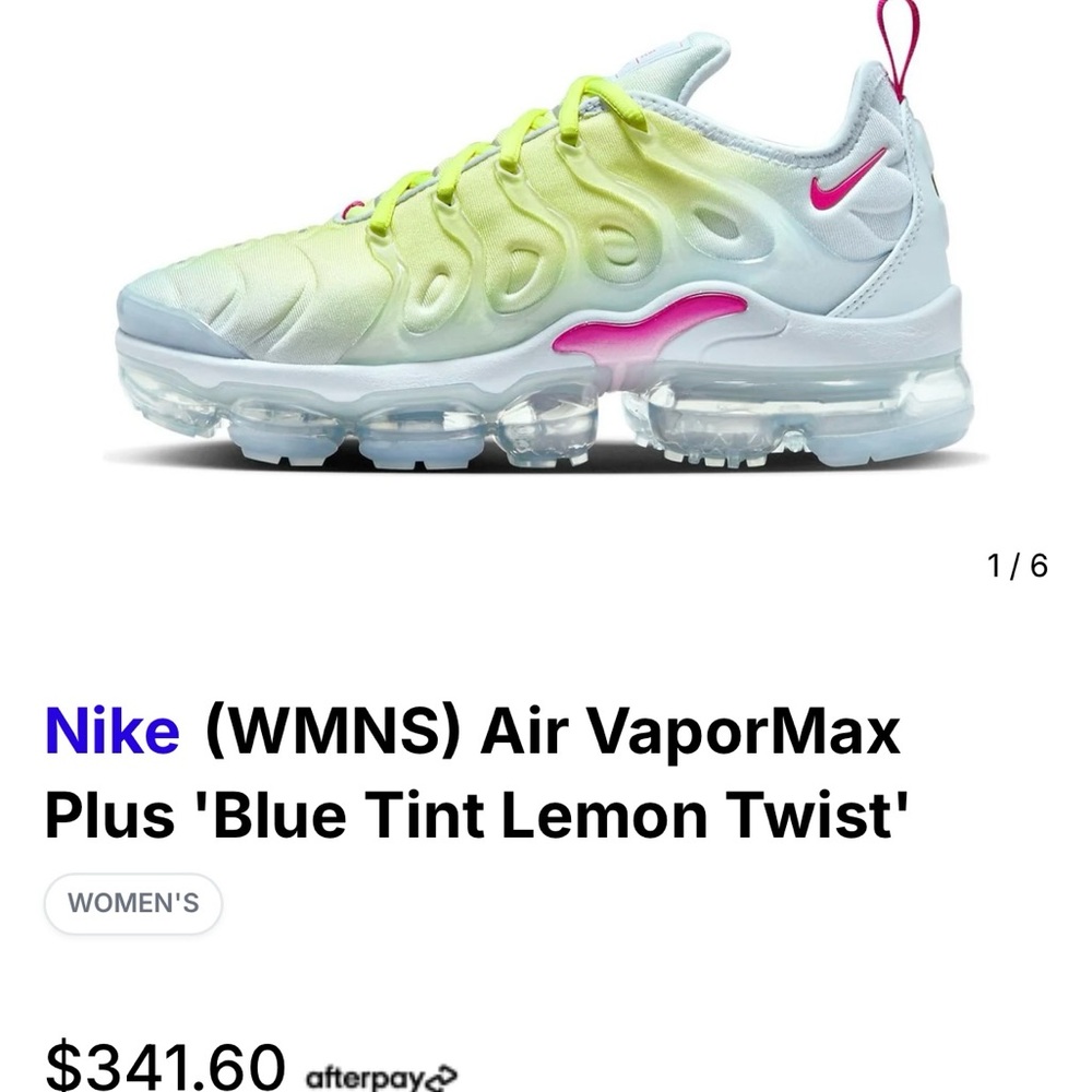 NEW NIKE AIR VAPORMAX PLUS BLUE TINT LEMON TWIST WOMENS 8.5 AUTHENTICATED